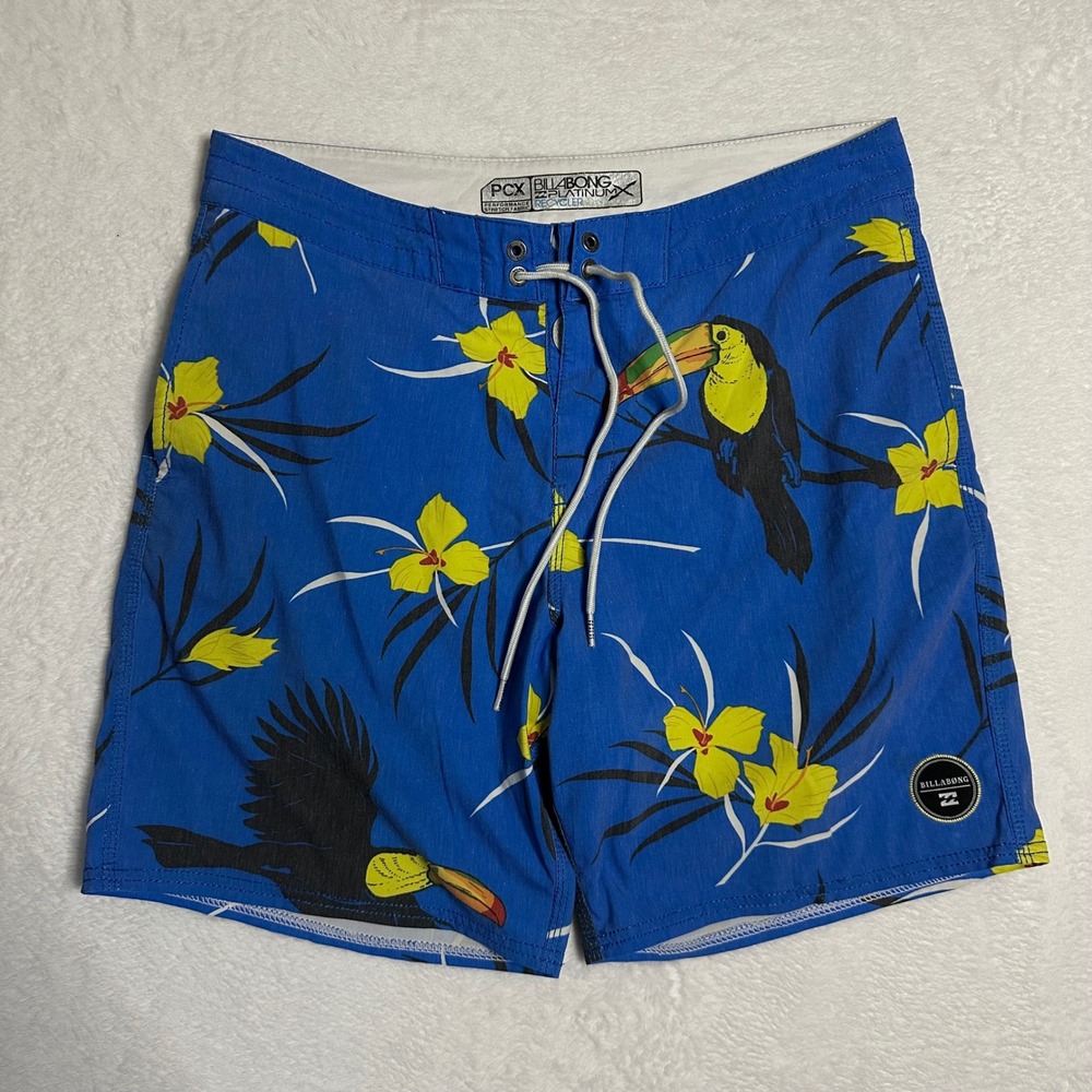 Billabong Platinum X Recycler Mens Board Shorts Blue Toucan Floral Tropical 34